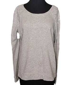 A.N.A Womens Size Medium Grey Silver Sequined Fancy Sweatshirt